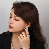 925 Sterling Silver Large Earrings For Women Irregular Texture Jewelry