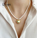 925 Silver Layered Freshwater Pearl Heart Necklaces for Women