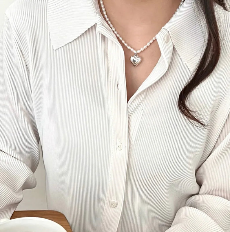 925 Silver Layered Freshwater Pearl Heart Necklaces for Women