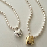 925 Silver Layered Freshwater Pearl Heart Necklaces for Women
