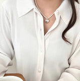 925 Silver Layered Freshwater Pearl Heart Necklaces for Women
