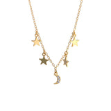 925 Silver Layering Crescent Moon Star Dangle Choker Necklace