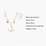 925 Silver Layering Crescent Moon Star Dangle Choker Necklace