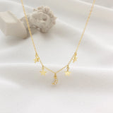 925 Silver Layering Crescent Moon Star Dangle Choker Necklace