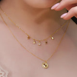 925 Silver Layering Crescent Moon Star Dangle Choker Necklace