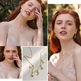925 Silver Layering Crescent Moon Star Dangle Choker Necklace