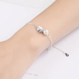 925 Sterling Silver Leaf Charm Bracelet with Pearl - Birthday Gift for Women