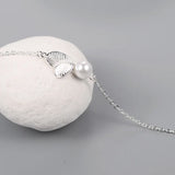 925 Sterling Silver Leaf Charm Bracelet with Pearl - Birthday Gift for Women