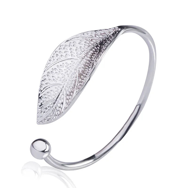 925 Silver Leaf Charm Bracelet Women Xmas Gift