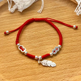 925 Silver Leaf Charm Bracelet Red Thread Adjustable