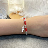 925 Silver Leaf Charm Bracelet Red Thread Adjustable