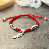 925 Silver Leaf Charm Bracelet Red Thread Adjustable