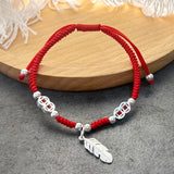 925 Silver Leaf Charm Bracelet Red Thread Adjustable