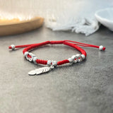 925 Silver Leaf Charm Bracelet Red Thread Adjustable