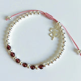 925 Silver Leaf Charm Bracelet Red Agate Bead Bracelet Women's Jewelry