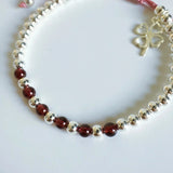 925 Silver Leaf Charm Bracelet Red Agate Bead Bracelet Women's Jewelry