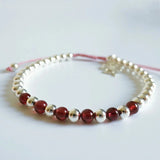 925 Silver Leaf Charm Bracelet Red Agate Bead Bracelet Women's Jewelry