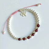 925 Silver Leaf Charm Bracelet Red Agate Bead Bracelet Women's Jewelry