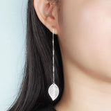 925 Silver Leaf Earrings Long Tassel Drop Wedding Party Jewelry