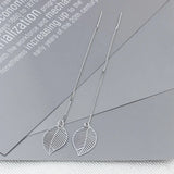 925 Silver Leaf Earrings Long Tassel Drop Wedding Party Jewelry