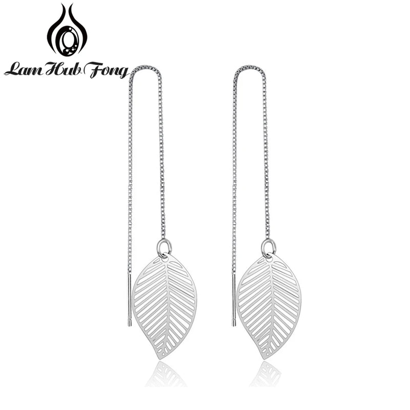 925 Silver Leaf Earrings Long Tassel Drop Wedding Party Jewelry