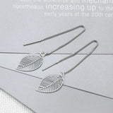 925 Silver Leaf Earrings Long Tassel Drop Wedding Party Jewelry