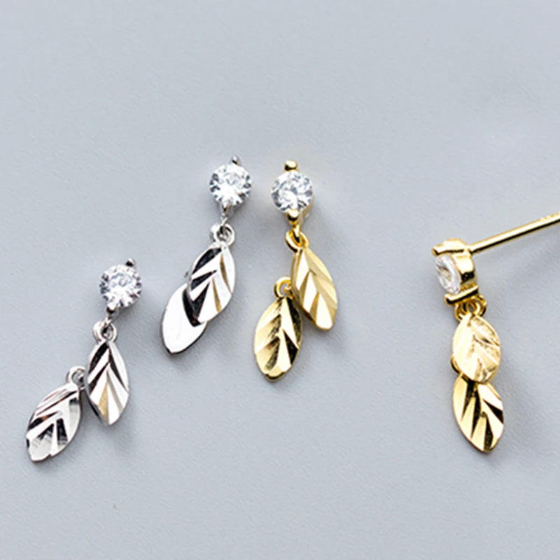 925 Sterling Silver Leafs Vintage Stud Earrings Minimalist Silver Earrings