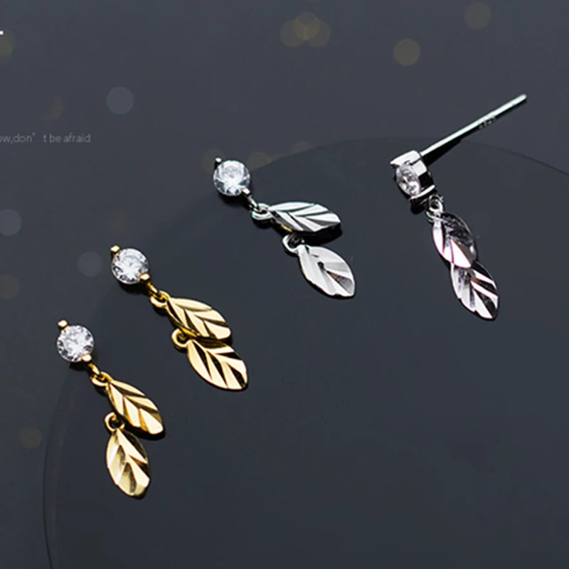 925 Sterling Silver Leafs Vintage Stud Earrings Minimalist Silver Earrings