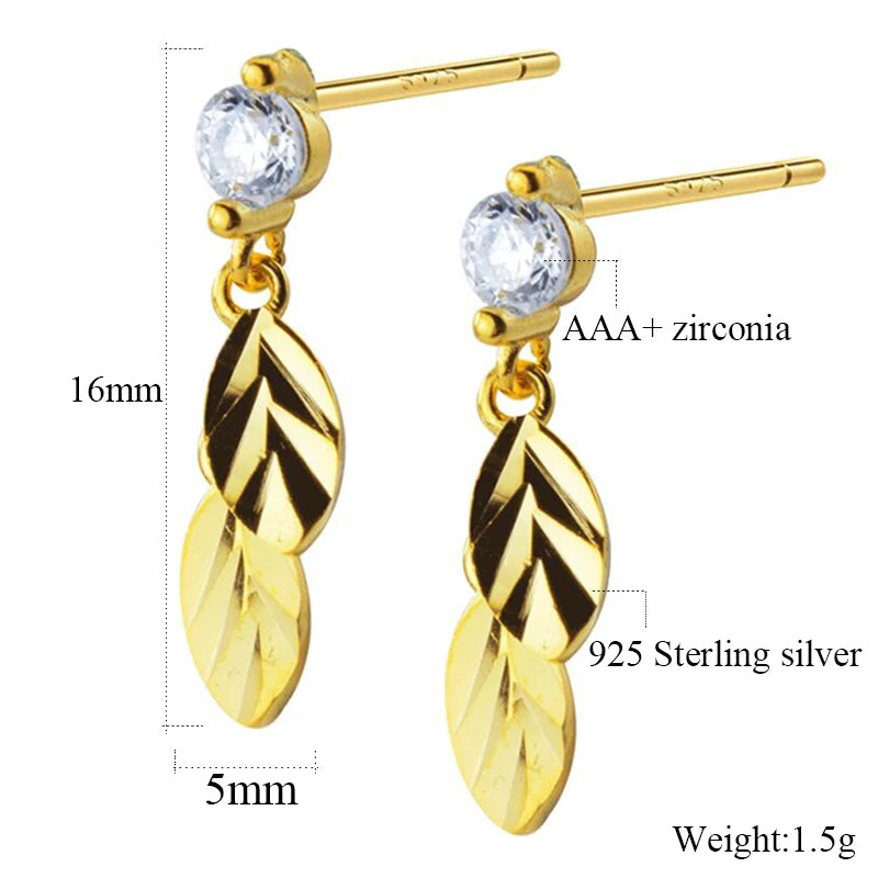925 Sterling Silver Leafs Vintage Stud Earrings Minimalist Silver Earrings