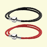 925 Silver Leather Double Bracelet for Charm Beads Women Men