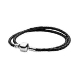 925 Silver Leather Double Bracelet for Charm Beads Women Men