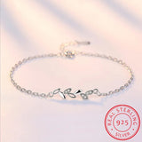 925 Silver Leaves Charm Bracelet Crystal Jewelry for Women