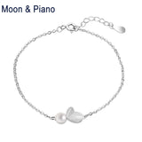 Sterling Silver Leaves Pearl Bracelet for Women Engagement Gift