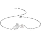Sterling Silver Leaves Pearl Bracelet for Women Engagement Gift