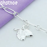 925 Silver Leaves Pendant Chain Bracelet Women Party Wedding Gift Charm Jewelry