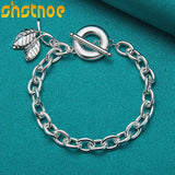 925 Silver Leaves Pendant Bracelet for Women Party Wedding Gift