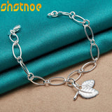 925 Silver Leaves Pendant Chain Bracelet Women Party Wedding Gift Charm Jewelry