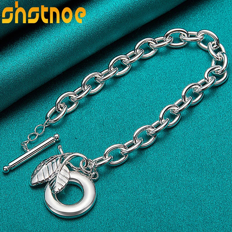 925 Silver Leaves Pendant Bracelet for Women Party Wedding Gift