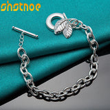 925 Silver Leaves Pendant Bracelet for Women Party Wedding Gift