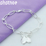 925 Silver Leaves Pendant Chain Bracelet Women Party Wedding Gift Charm Jewelry