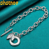 925 Silver Leaves Pendant Bracelet for Women Party Wedding Gift