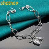 925 Silver Leaves Pendant Chain Bracelet Women Party Wedding Gift Charm Jewelry