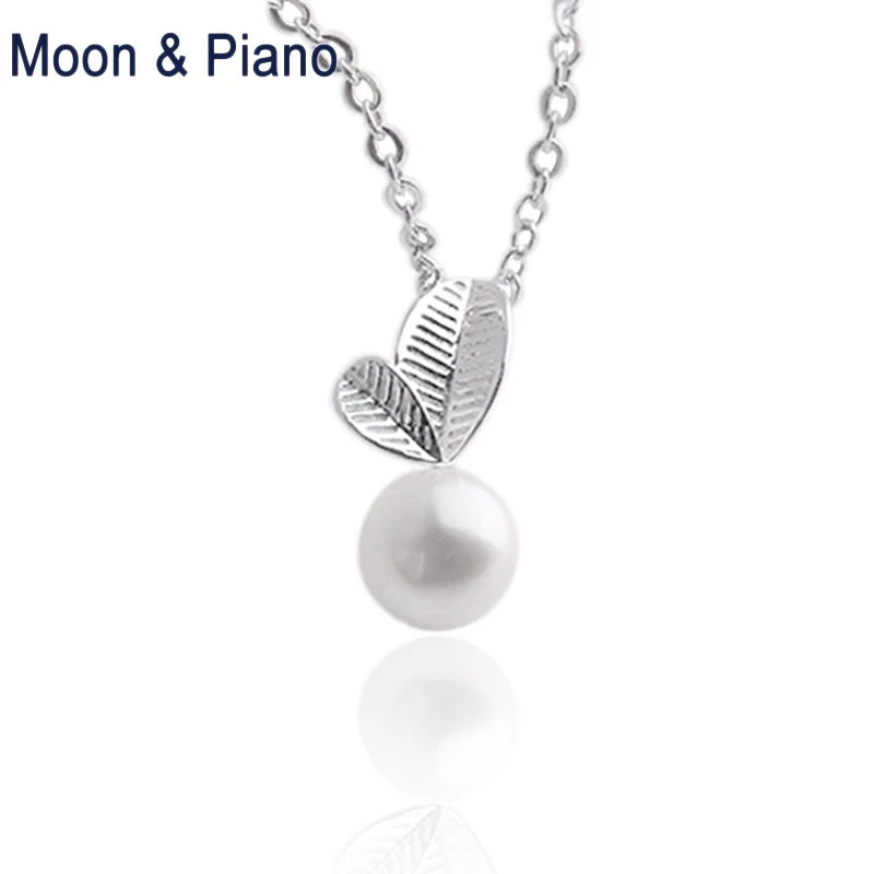925 Silver Leaves Pendant Pearl Necklace For Women Engagement Gift