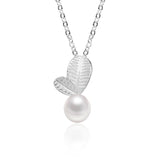 925 Silver Leaves Pendant Pearl Necklace For Women Engagement Gift