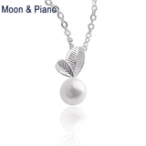 925 Silver Leaves Pendant Pearl Necklace For Women Engagement Gift