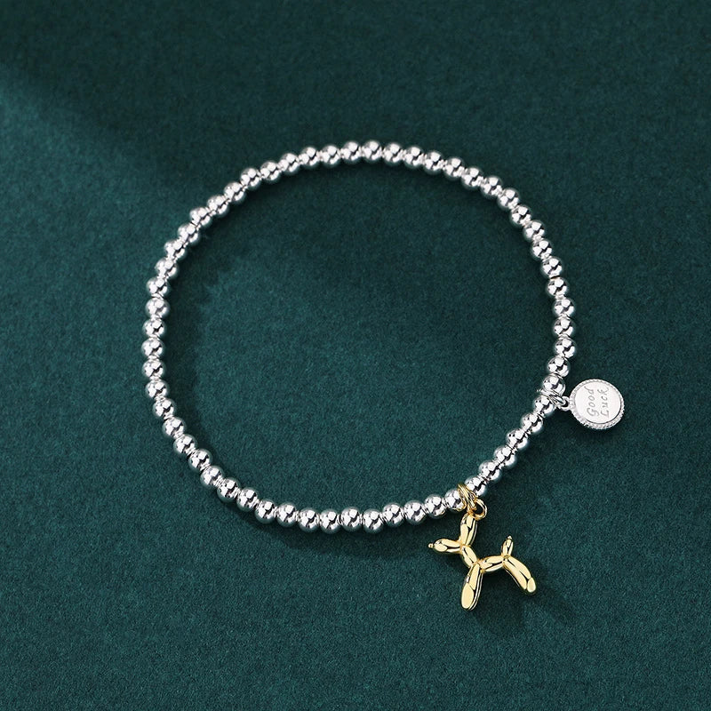 925 Silver Balloon Dog Pendant Bracelet Women Beads Chain Jewelry