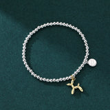 925 Silver Balloon Dog Pendant Bracelet Women Beads Chain Jewelry