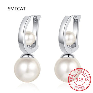 925 Silver D Letter Hoop Earring Brincos with Pearl for Women