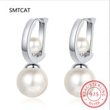 925 Silver D Letter Hoop Earring Brincos with Pearl for Women