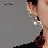 925 Silver D Letter Hoop Earring Brincos with Pearl for Women